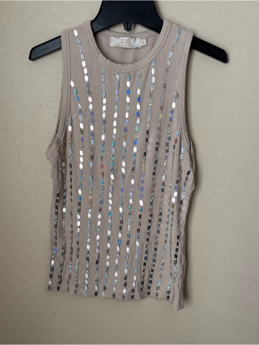 Neutral Sequin Ribbed Tank Top - Picture 2 of 5